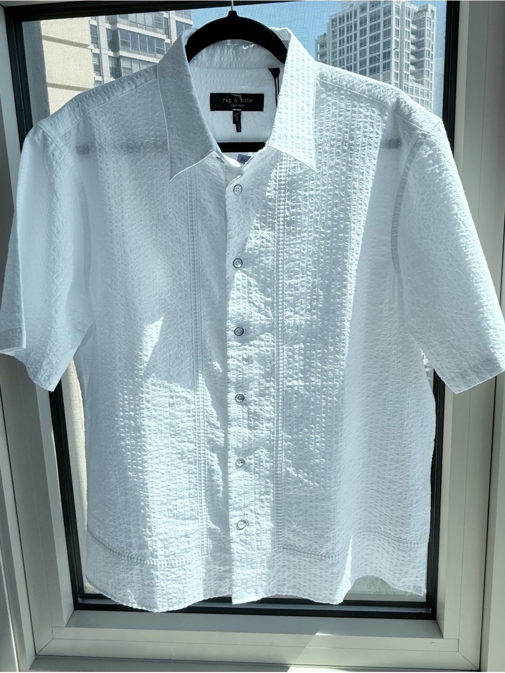 NWT Rag & Bone Men's White Camp Shirt ~ Embroidered Short Sleeves Cotton ~ Large